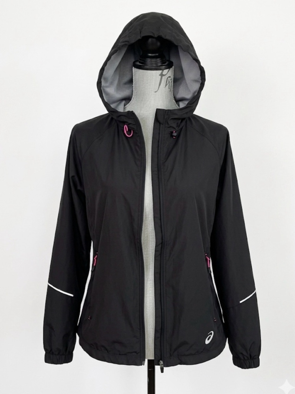 ASICS Women’s S Reflective Performance Running Jacket Black Pink Windbreaker